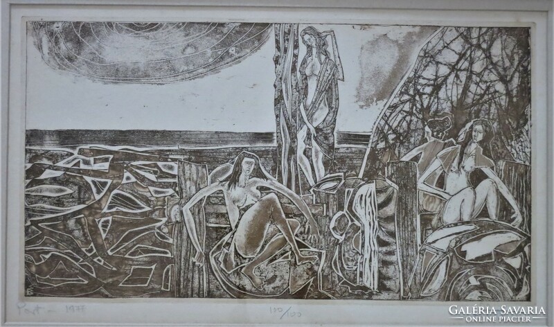 Béla Stettner (1928-1984): coast, etching, marked, numbered, 1977