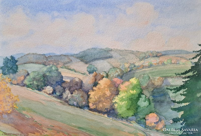 Zimmerman v.: Hilly landscape - 1924 - watercolor landscape - zimmermann?