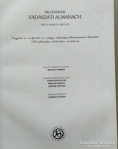 Millenniumi Vadászati Almanach, Bács-Kiskun megye 2001 eladó!