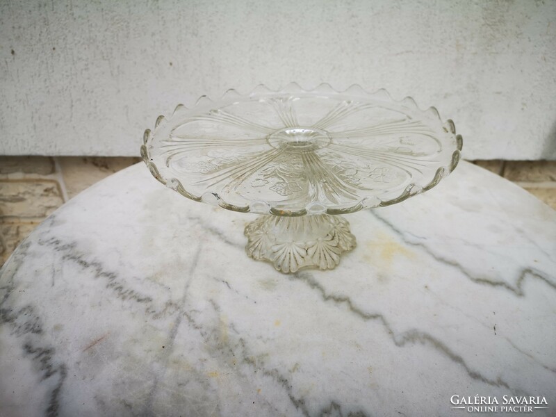 Gyönyörű Antik díszes Asztalközép kínáló, tortatál üveg díszes domború virág dekoráció