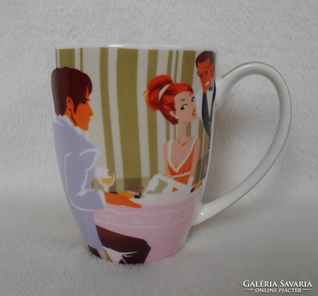 Large coffee and tea mug - with a retro pattern
