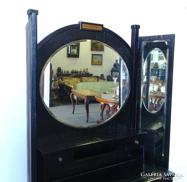0X932 Régi fekete tükrös fésülködő pipere asztal