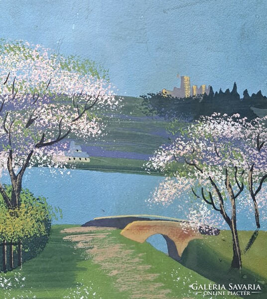 Cherry blossom, tempera landscape