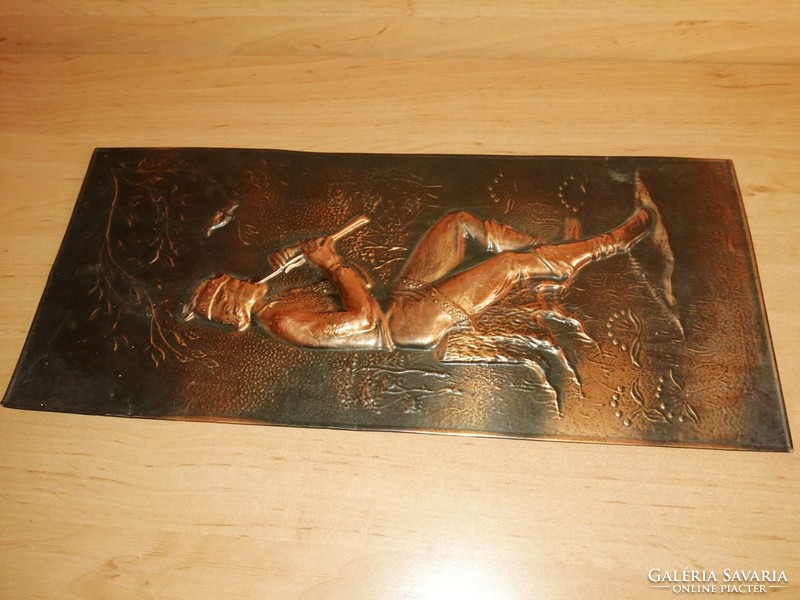 Old cccp copper plate wall picture with a Russian folk tale scene 17.5*39.5 cm (b)