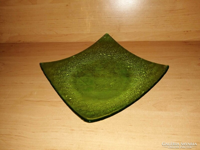 Zöld üveg négyzetes kínáló 19,5*19,5 cm (6p)