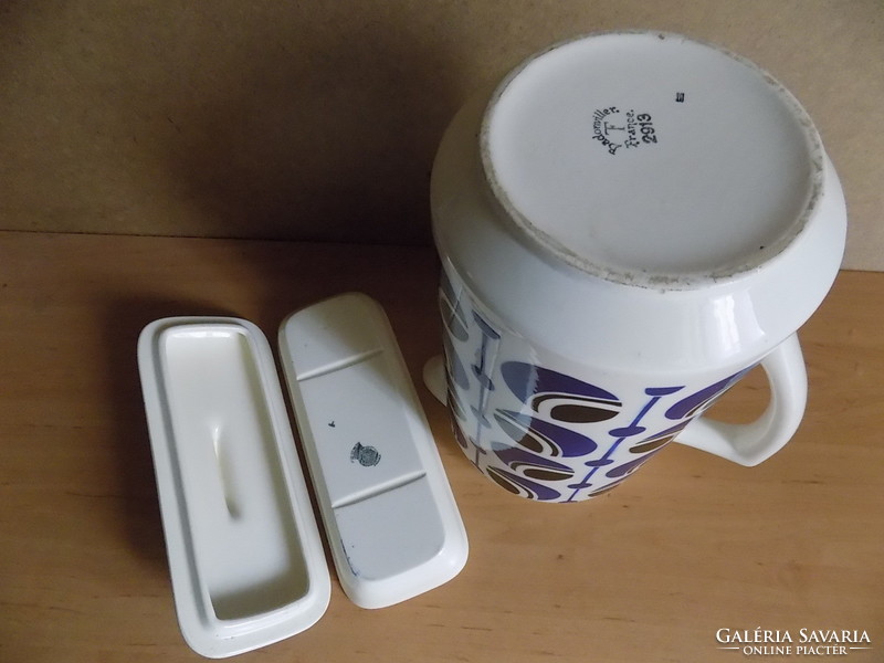 Rare French Art Deco Badonviller Porcelain Basin Jug Jug with Soap Dish (6p)
