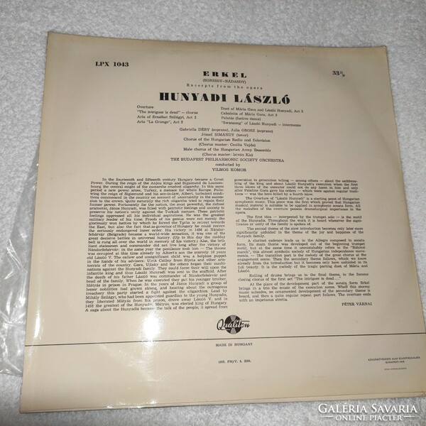 Erkel: László Hunyadi vinyl record, lp
