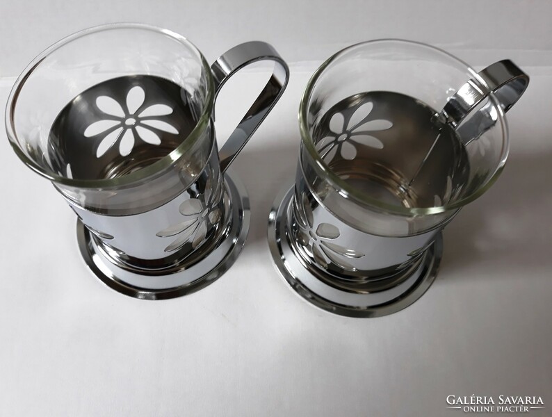 New tea cups made of stainless steel and glass (2.5 dl)