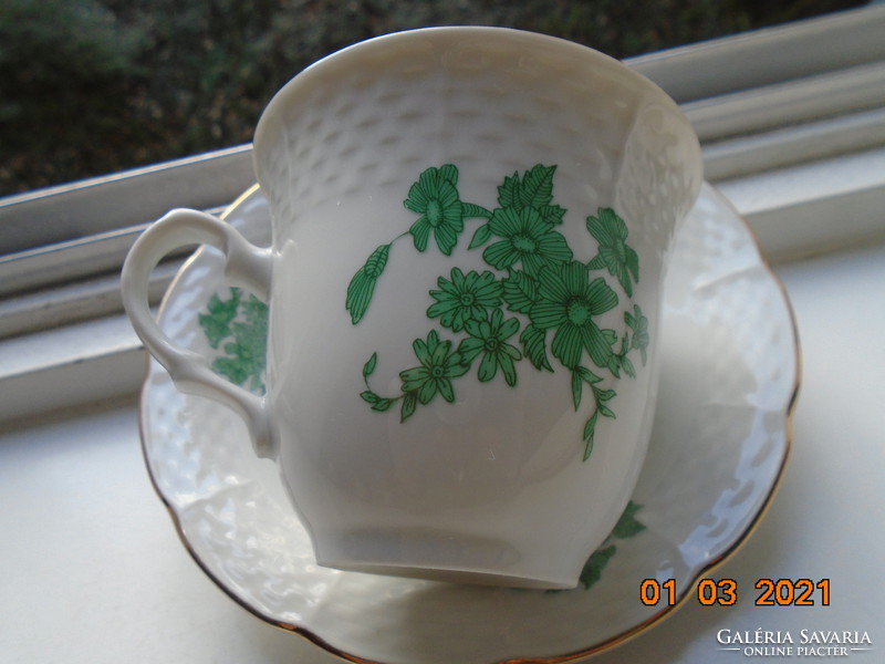 Antique tk thun embossed basket with patterned green flower patterned hot chocolate cup with coaster