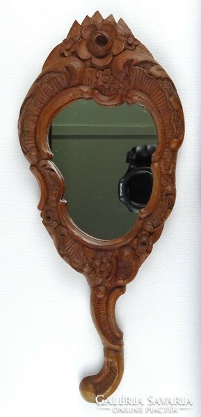 1M616 old carved vanity mirror hand mirror 33.5 Cm