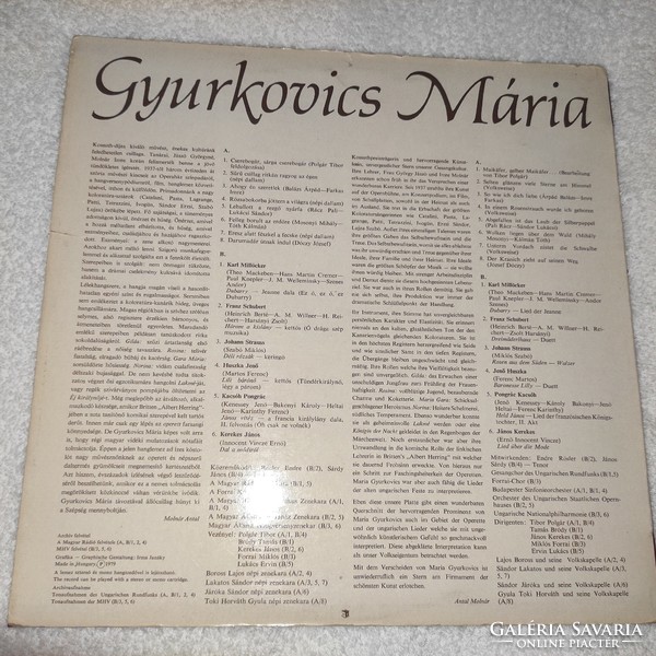 Gyurkovics Mária bakelit lemez 1979 LP