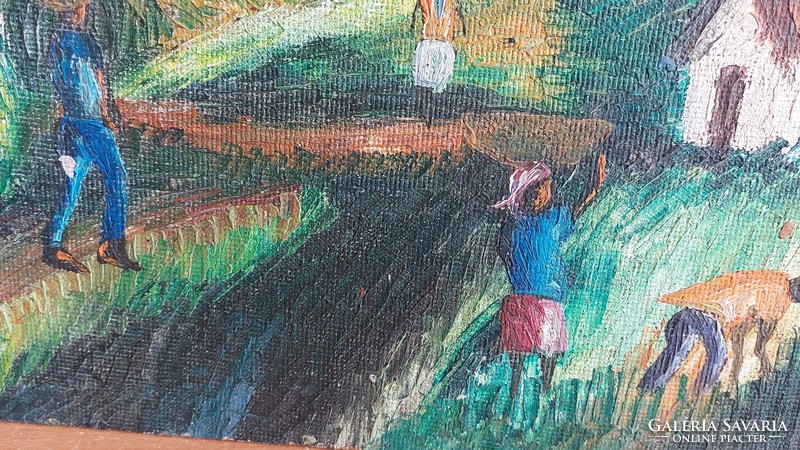 (K) village life picture painting 41x30 cm
