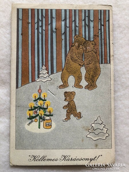 Régi grafikus Karácsonyi képeslap                            -5.