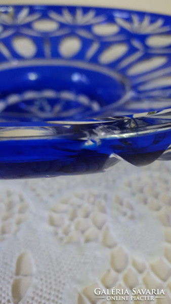 Gyönyörű kék,csiszolt kristály asztalközép,kínáló tál