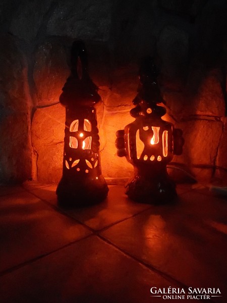 Ceramic night lamp. Elf house lanterns. In working condition. Candle flame with bulb.