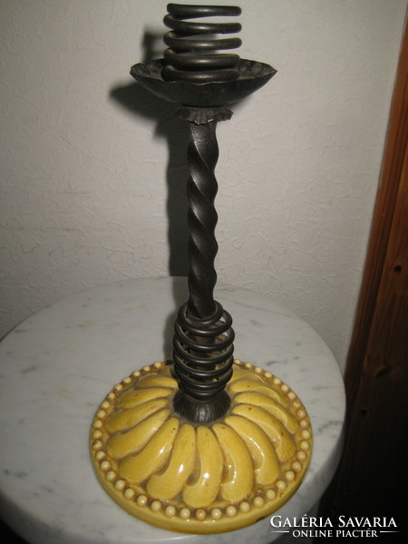 Candle holder, ivory base with part 14 cm, wrought iron structure 27 cm