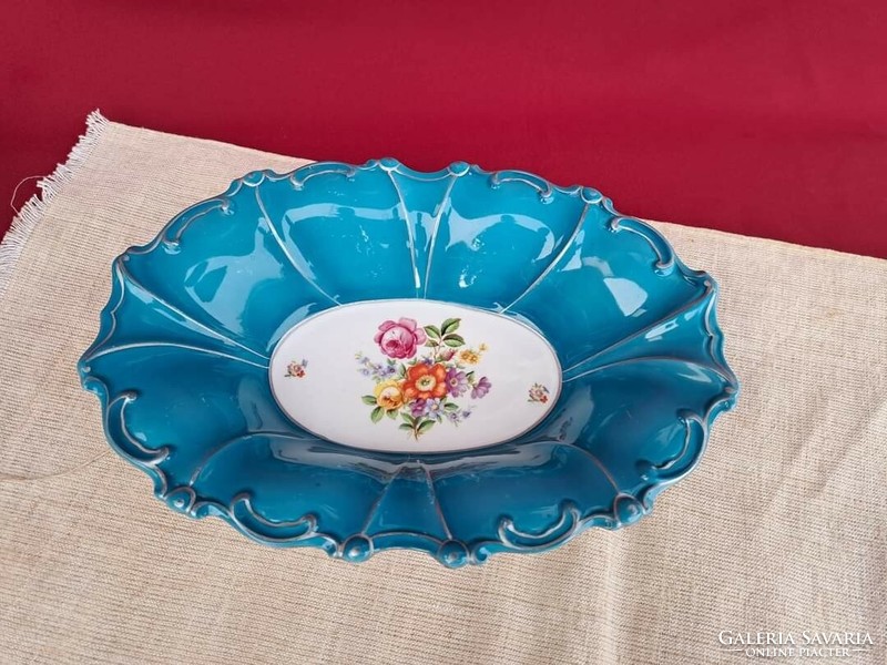 Gyönyörű Jlmenau  kék virágos asztalközép tányér kínáló pecsenyés régiség nosztalgia