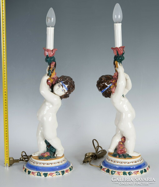 Pair of ceramic table lamps - with children's figures - Frigyes Borszéky