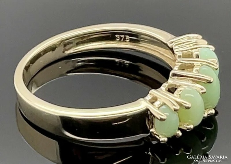 Zöld terra opal drágaköves 9 karátos arany gyűrű kerámia  gyűrű 375-- 56 os  méretű