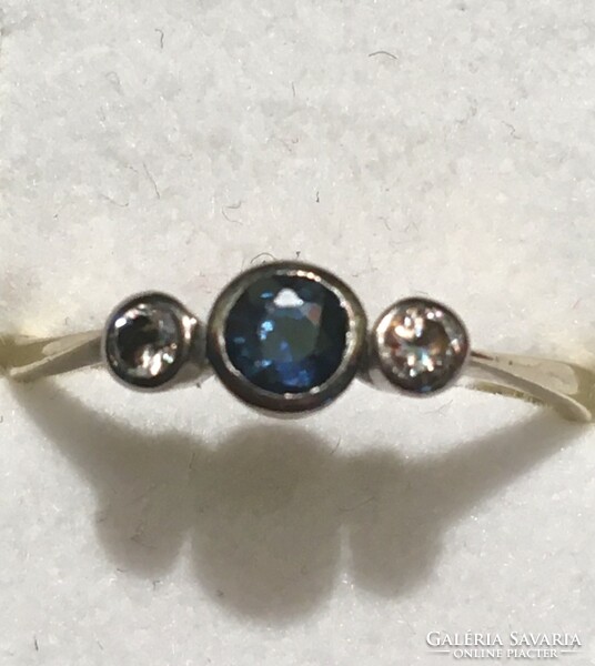 Brilliant blue sapphire ring white gold yellow gold 50
