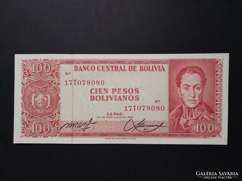 Bolívia 100 Pesos 1962 aUnc+