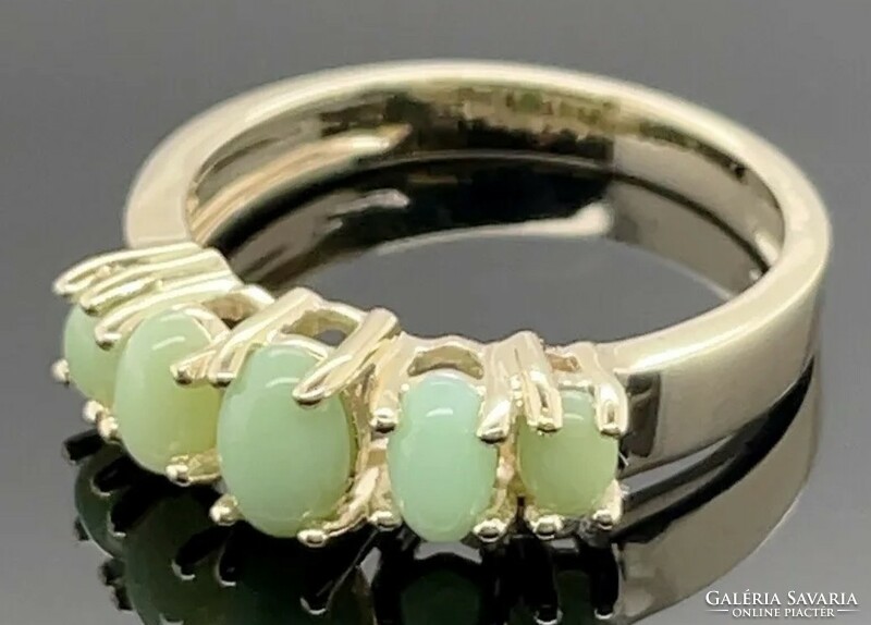 Zöld terra opal drágaköves 9 karátos arany gyűrű kerámia  gyűrű 375-- 56 os  méretű