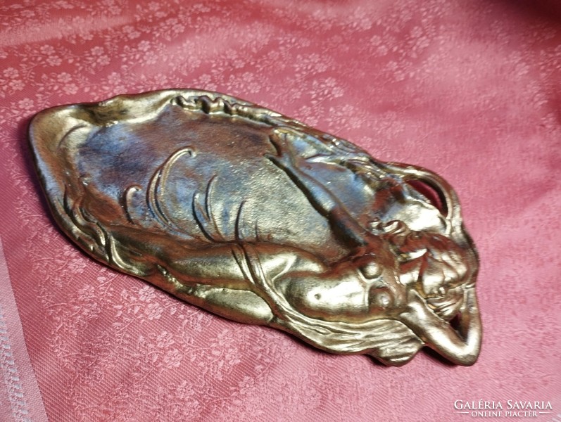 Art nouveau-style business card holder, key holder with female nude decoration