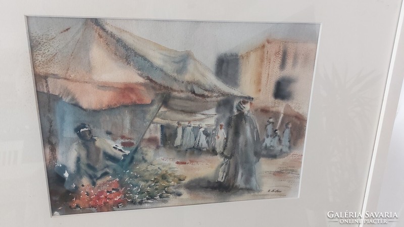 (K) orientalist painting Egyptian bazaar 62x54 cm with frame