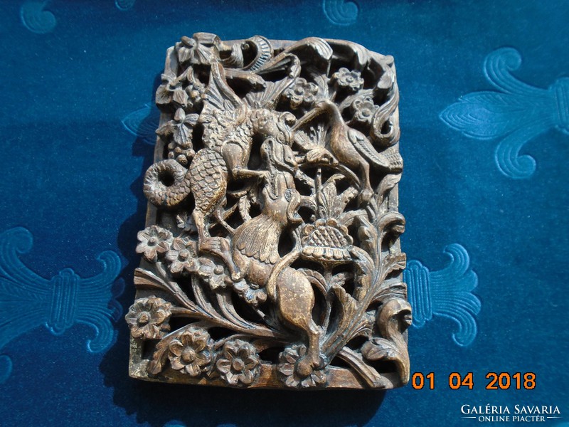 Antique Japanese Shinto shrine dragon and tiger carved plaque