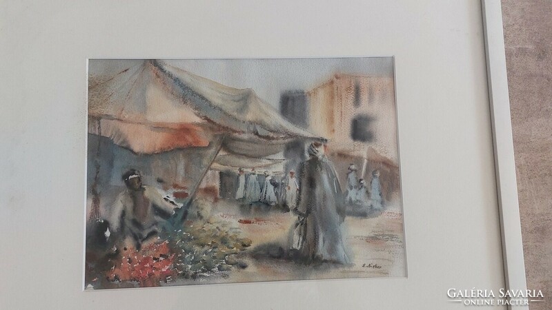 (K) orientalist painting Egyptian bazaar 62x54 cm with frame