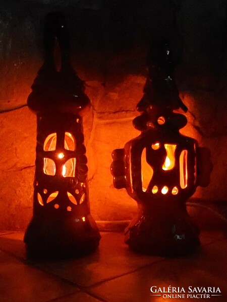 Ceramic night lamp. Elf house lanterns. In working condition. Candle flame with bulb.
