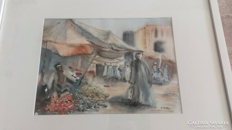(K) orientalist painting Egyptian bazaar 62x54 cm with frame