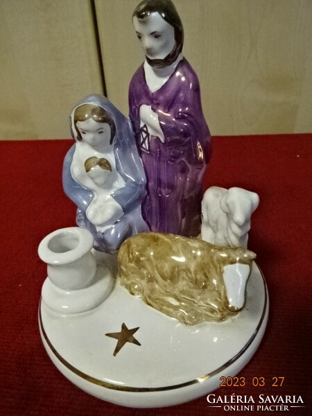 German porcelain candle holder, hand painted nativity scene. Jokai.