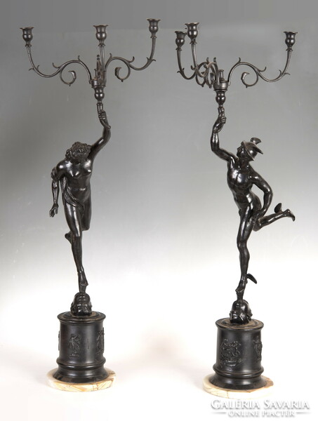 After Giambologna - Mercury and Fortuna (Hermes and Tukhé) in pair of candelabra