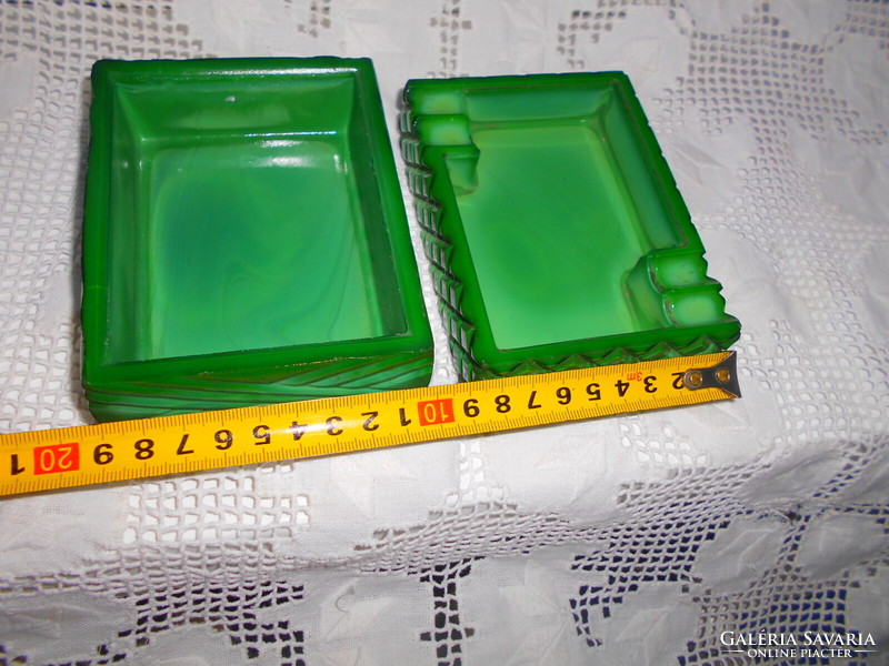 Malahit glass ashtray + cigarette holder (bohemia) - the price applies to the two pieces