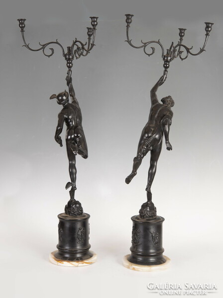 After Giambologna - Mercury and Fortuna (Hermes and Tukhé) in pair of candelabra