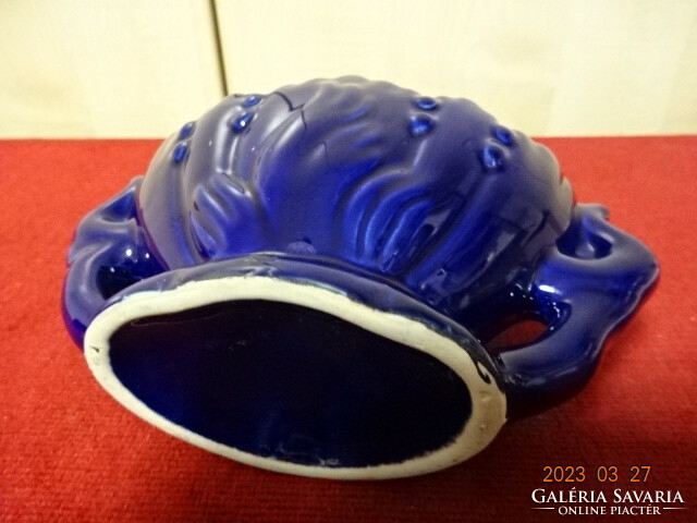 German glazed ceramic centerpiece, basket shape, cobalt blue base, spectacular pattern. Jokai.