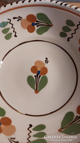 Sárospataki floral, folk ceramic wall decoration, wall plate, wall bowl, diameter 22 cm, on a light background