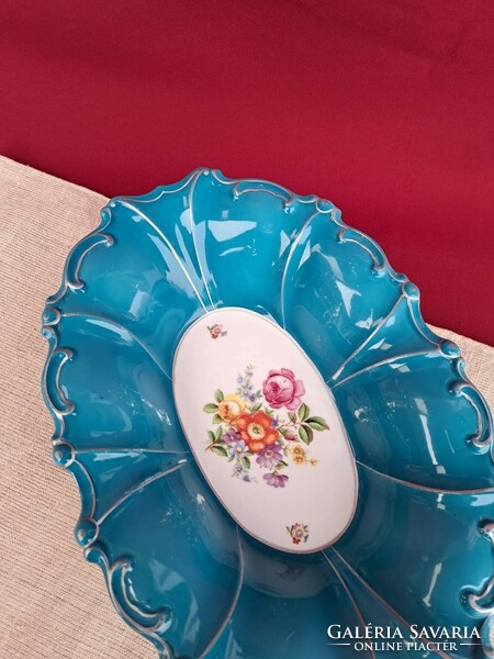 Gyönyörű Jlmenau  kék virágos asztalközép tányér kínáló pecsenyés régiség nosztalgia