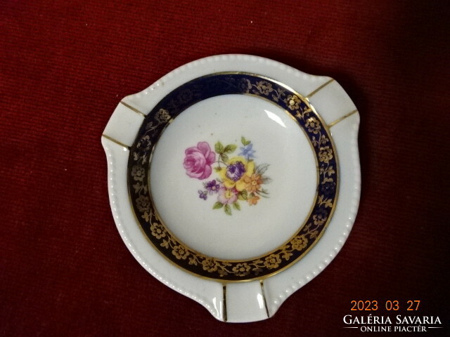 German porcelain ashtray, rose pattern, cobalt blue border. Jokai.