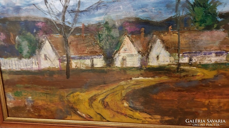 (K) Szűcs János falurészlet festménye 59x80 cm kerettel
