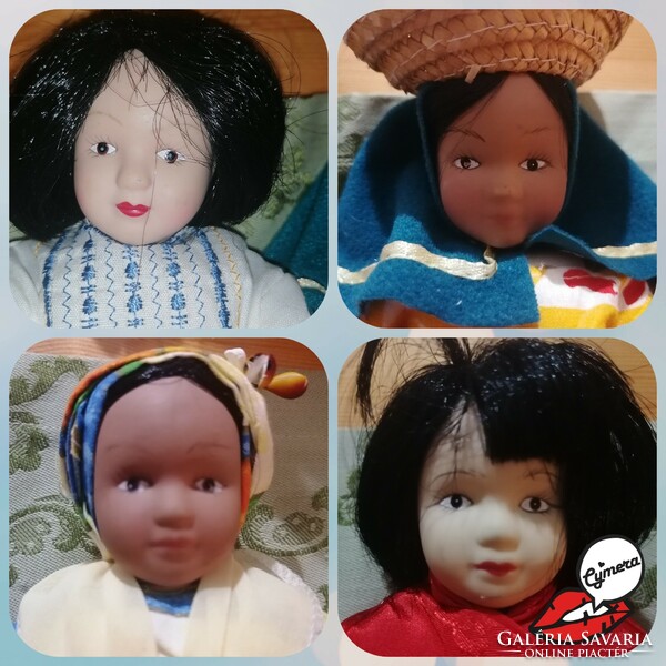 Old stoneware dolls, 23 cm...4 Pcs in folk costumes.