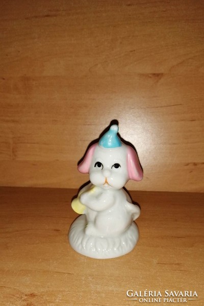 Gyönyörű antik porcelán kiskutya figura cirkuszi szerelésben 9 cm (po-1)