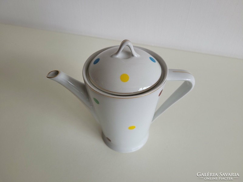 Régi Hollóházi porcelán színes pöttyös kávés kanna retro mokkás kiöntő mid century