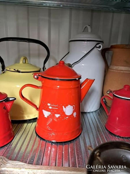 Enameled enameled approx. 1 liter red patterned teapot coffee pot pot vessel antique nostalgia
