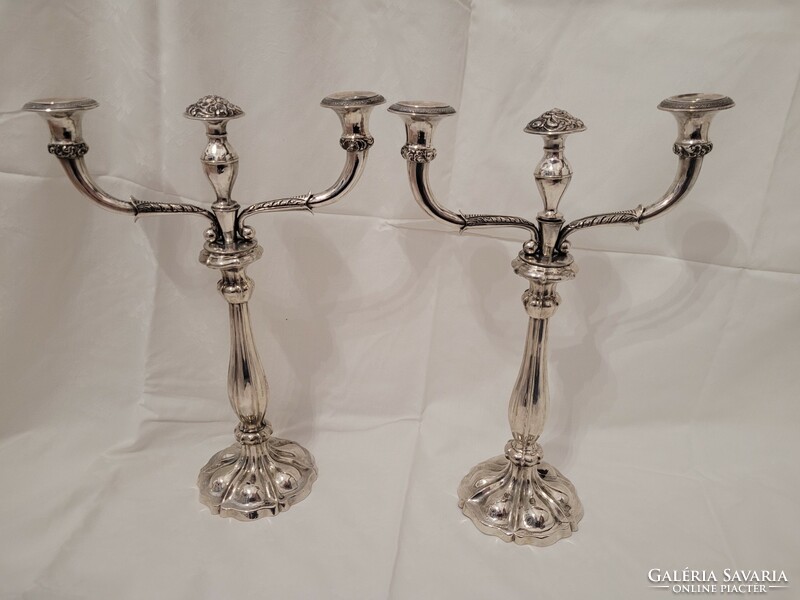 Silver, two-branched candelabra pair, marked, Vienna 1854.