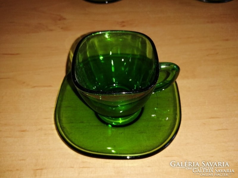 Art deco zöld üveg kávéscsésze készlet 4 személyes (6/K)