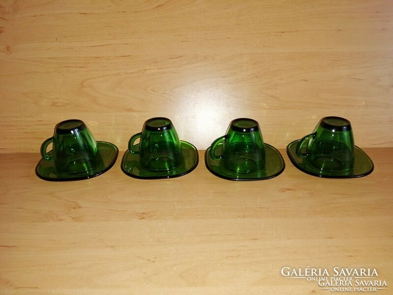 Art deco green glass coffee cup set for 4 people (6 / k)