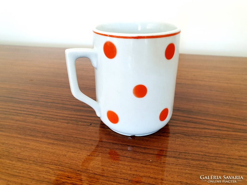 Old Zsolnay porcelain mug with red polka dots old tea cup