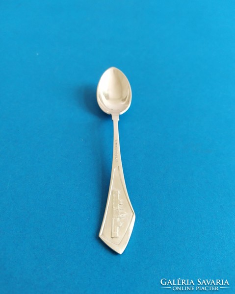 Silver art-deco decorative spoon, mocha spoon, Budapest inscription, parliament sculpture